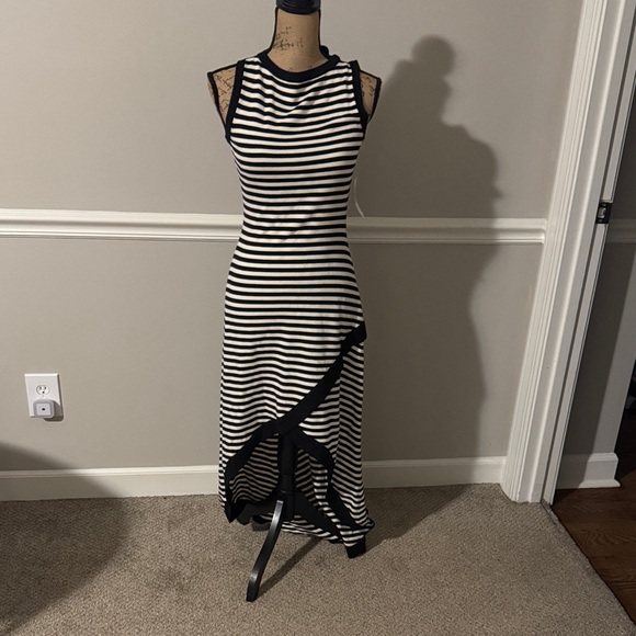 Victor Glemaud Black and White Striped High Low Dress - Picture 1 of 5
